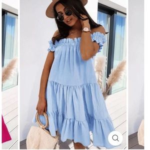 Blue Off the Shoulder Dress